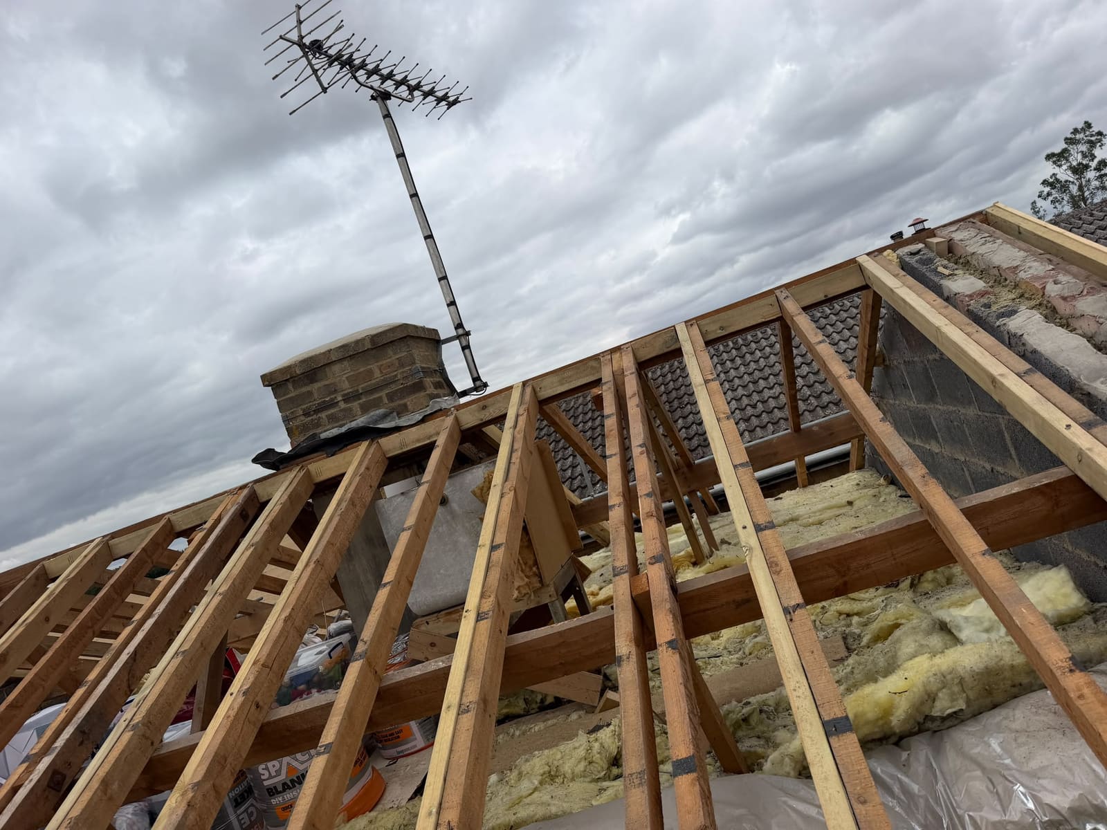 Roof timbers stripped